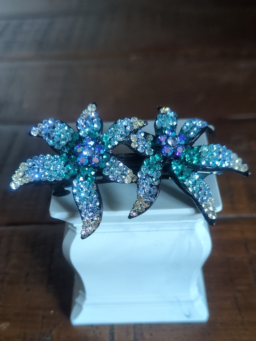 Sparkling Teal & Blue Flower Hair Accessory